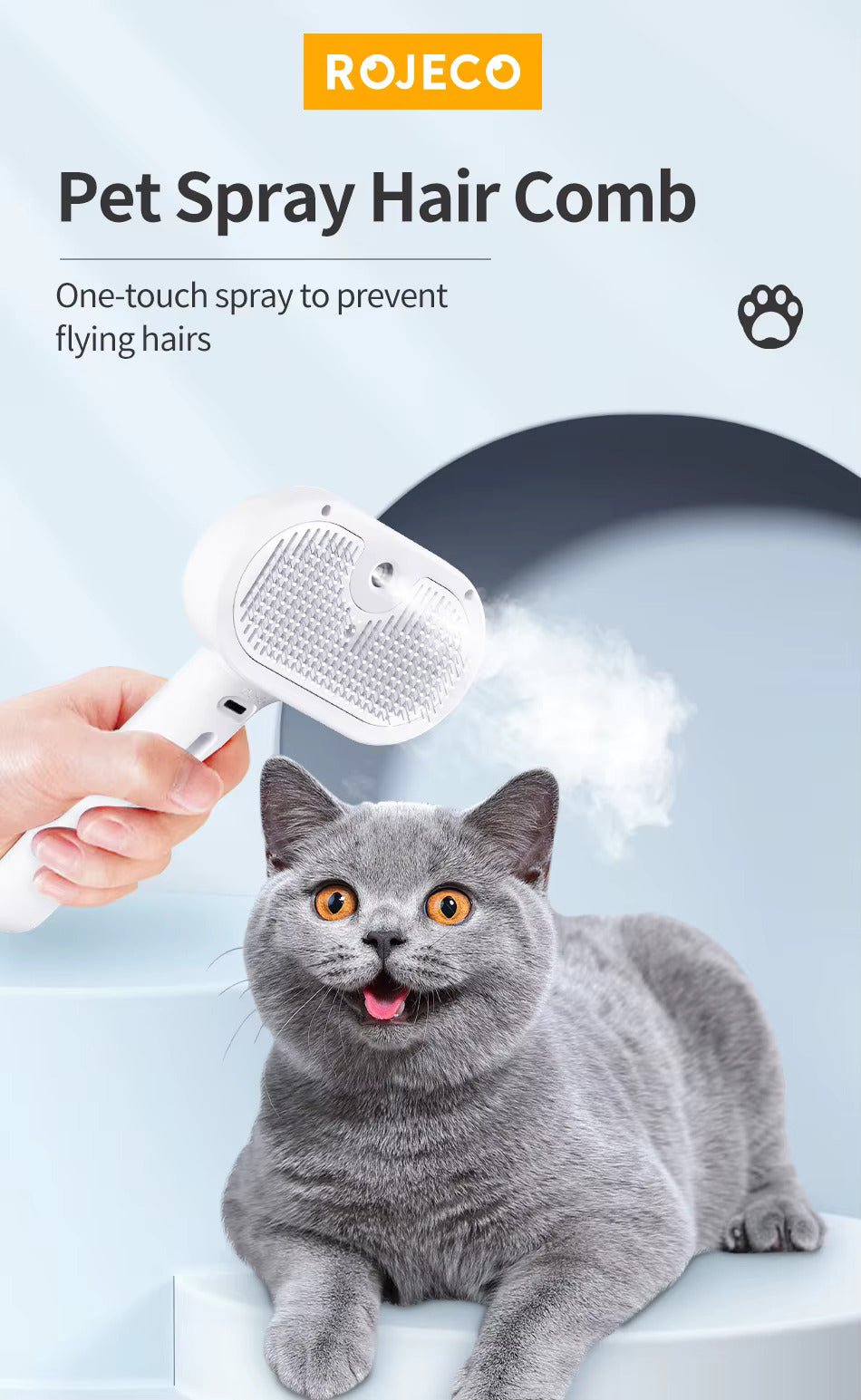 Pawverra™ 3-in-1 Steam Grooming Comb – Clean, Detangle & De-Shed