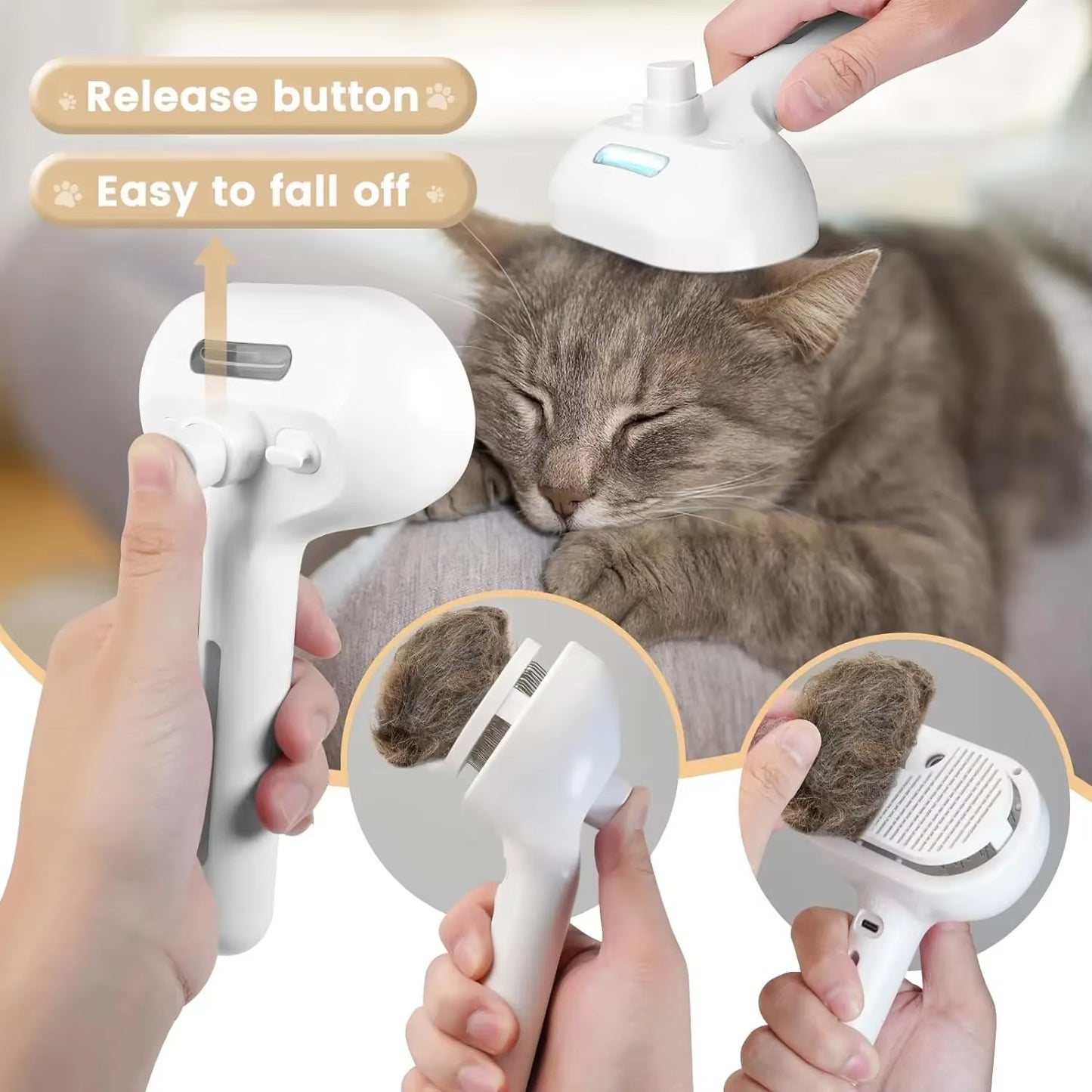 Pawverra™ 3-in-1 Steam Grooming Comb – Clean, Detangle & De-Shed